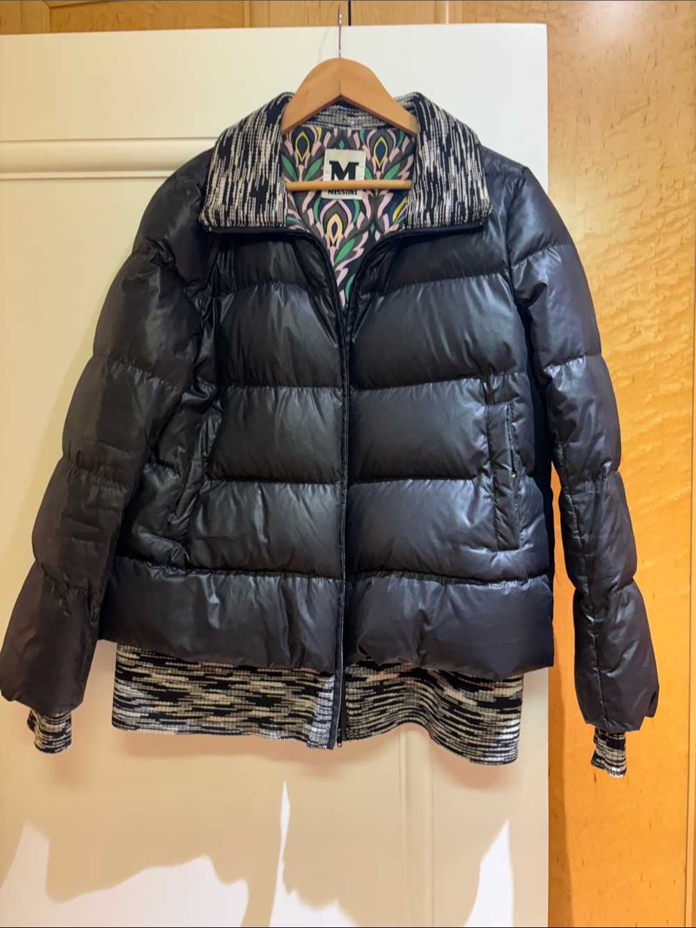 Missoni Black Puffer Coat with Knit Trim